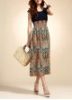 Multicolored Print Skirt Bohemian Vintage Style Midi Dress 